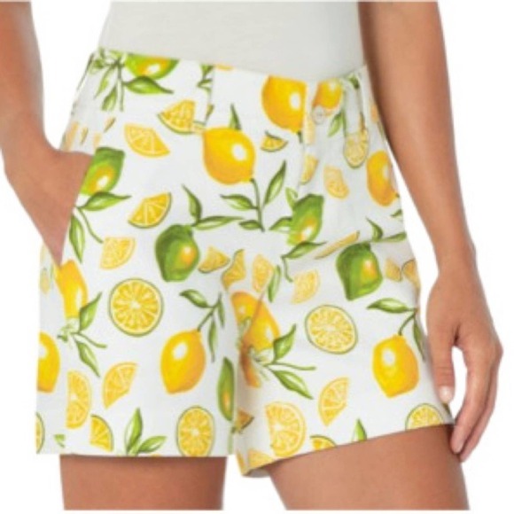 Isaac Mizrahi Lemon Lime Scattered Print Tailored Short Yellow Green Size 6 - Picture 2 of 8